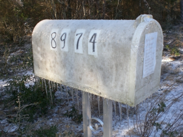 The mailbox with icicles on Thursday 1-30-14